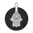Hamsa Dangle Pendant in Sterling Silver with Onyx, 24mm, Topaz & Cubic Zirconia