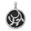Onyx Circle & Cubic Zirconia Leaves Pendant in Sterling Silver, 30mm