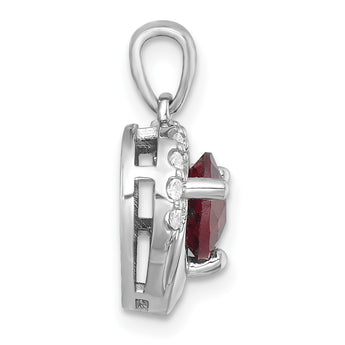 Sterling Silver Rhodium-plated Polished Fancy Garnet and White Topaz Heart Pendant - Birthstone Company