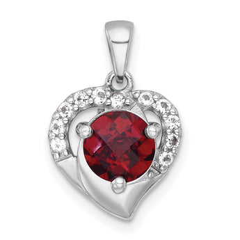 Sterling Silver Rhodium-plated Polished Fancy Garnet and White Topaz Heart Pendant - Birthstone Company