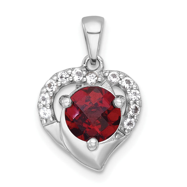 Sterling Silver Rhodium-plated Polished Fancy Garnet and White Topaz Heart Pendant - Birthstone Company
