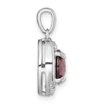Sterling Silver Rhodium-plated Polished Checker-cut Round Garnet and White Topaz Circle Pendant - Birthstone Company