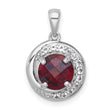 Sterling Silver Rhodium-plated Polished Checker-cut Round Garnet and White Topaz Circle Pendant - Birthstone Company
