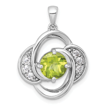 Sterling Silver Rhodium-plated Polished Checker-cut Round Peridot and White Topaz Pendant