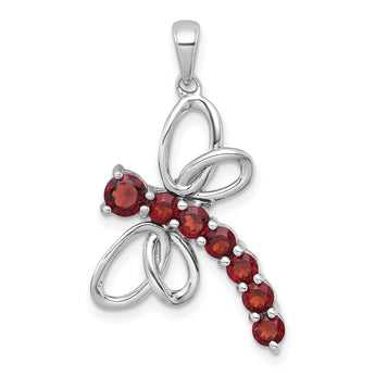 Sterling Silver Rhodium-plated Polished Garnet Dragonfly Pendant - Birthstone Company