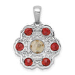 Sterling Silver Rhodium-plated Polished Citrine and Garnet Flower Pendant - Birthstone Company