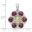 Sterling Silver Rhodium-plated Polished Citrine and Garnet Flower Pendant - Birthstone Company