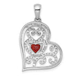 Sterling Silver Rhodium-plated Polished and Beaded Garnet Filigree Heart Pendant - Birthstone Company