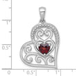 Sterling Silver Rhodium-plated Polished and Beaded Garnet Filigree Heart Pendant - Birthstone Company