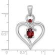 Sterling Silver Rhodium-plated Polished Garnet Open Heart Pendant - Birthstone Company