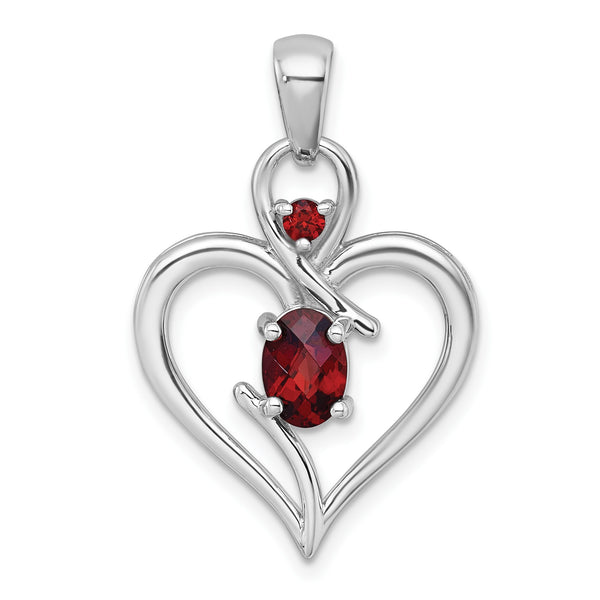 Sterling Silver Rhodium-plated Polished Garnet Open Heart Pendant - Birthstone Company