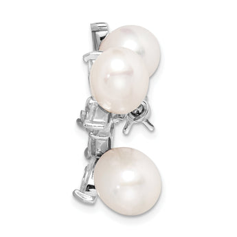 Sterling Silver Rhodium-Plated Floral Pearl Brooch with CZ Elegance