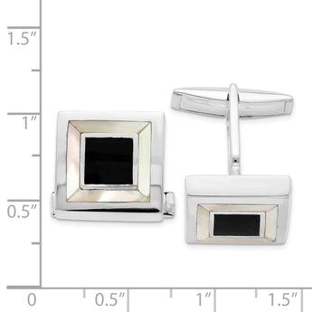 Rhodium-Plated Sterling Silver Mother of Pearl Cuff Links