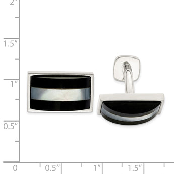Sterling Silver Mother of Pearl & Onyx Cuff Links