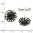 Men's Round Onyx and Enamel Cuff Links in Sterling Silver, Textured