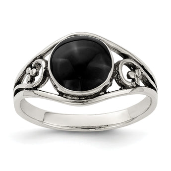 Sterling Silver Antiqued Black Agate Ring - Birthstone Company