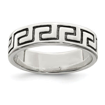 Sterling Silver Antiqued Greek Key Ring - Birthstone Company