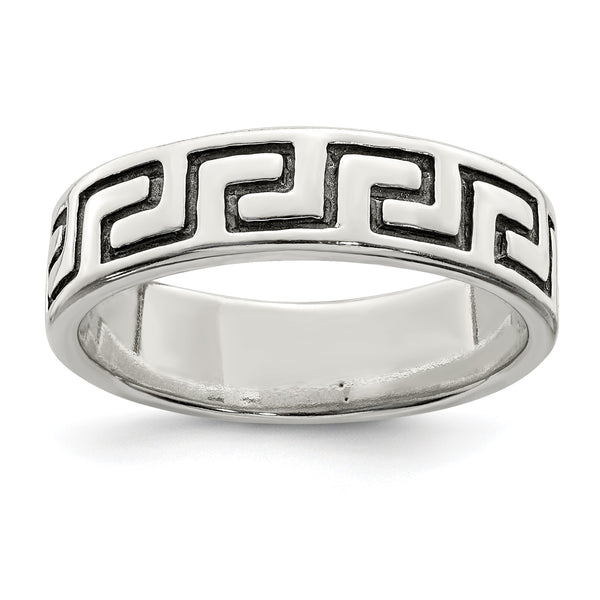 Sterling Silver Antiqued Greek Key Ring - Birthstone Company