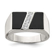 Sterling Silver Rhodium-plated Men's CZ and Onyx Ring