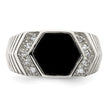 Sterling Silver Rhodium-plated Men's CZ and Onyx Ring