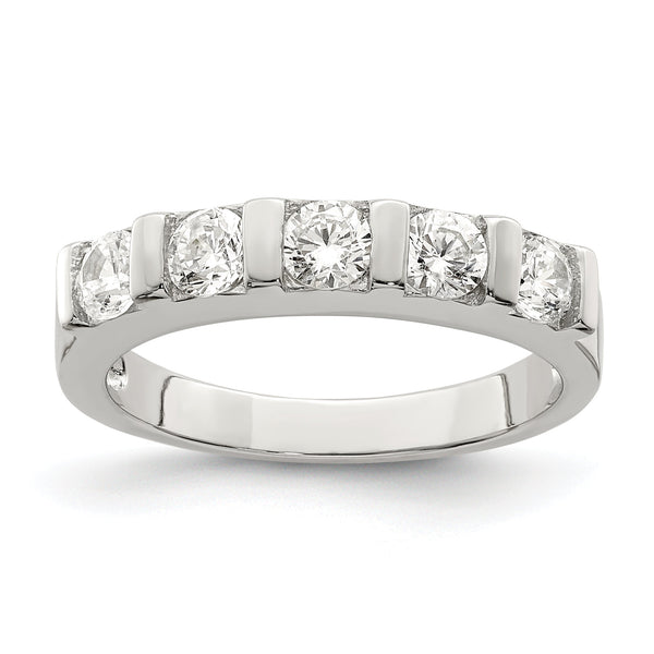 Sterling Silver Rhodium-plated CZ 5-Stone Ring