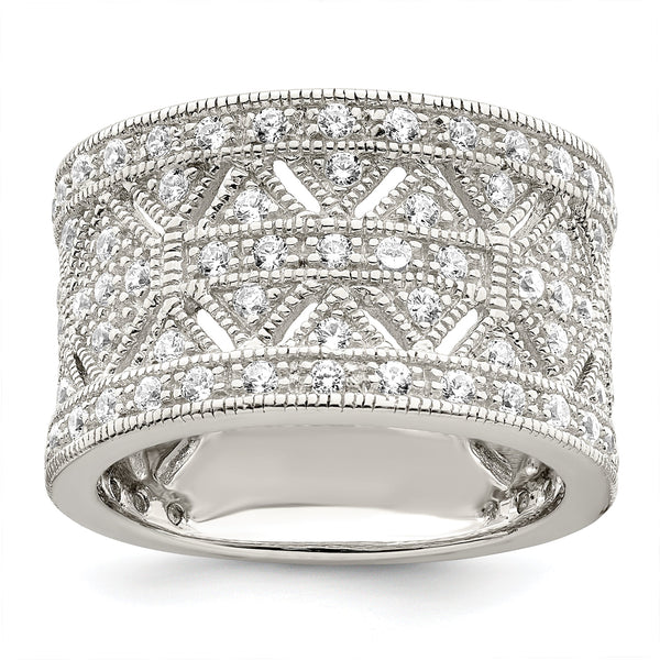 Sterling Silver Rhodium-plated Polished CZ Vintage Ring