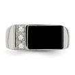 Sterling Silver Rhodium-plated Onyx & CZ Ring