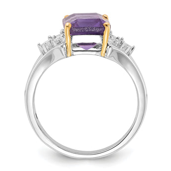 Sterling Silver & 14K Accent Amethyst and Diamond Ring - Birthstone Company