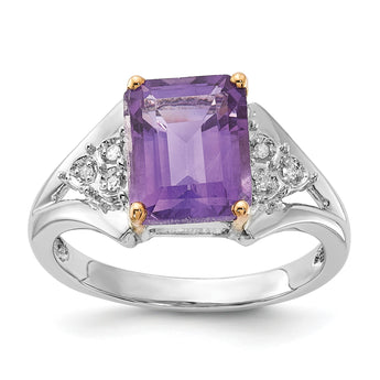Sterling Silver & 14K Accent Amethyst and Diamond Ring - Birthstone Company