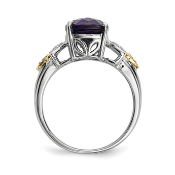 Sterling Silver & 14K Amethyst and Diamond Ring, Size 7 - Birthstone Company
