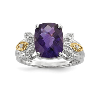 Sterling Silver & 14K Amethyst and Diamond Ring, Size 7 - Birthstone Company