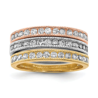 Sterling Silver Vermeil Polished Trio CZ Rings