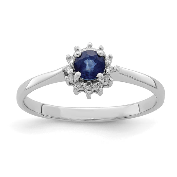Sterling Silver Rhodium-plated Sapphire & Diamond Ring - Birthstone Company