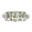 Sterling Silver Rhodium 3 Pear Green Quartz & Diamond Ring