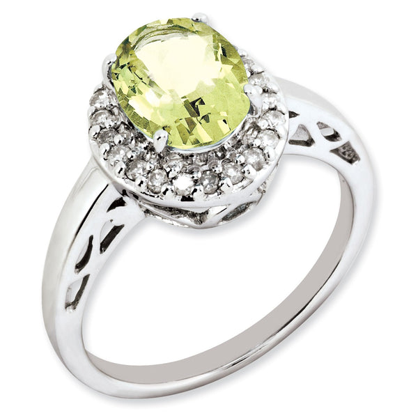 Sterling Silver Rhodium-plated Oval Lemon Quartz & Diamond Ring, Size 7 - Birthstone Company