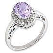 Sterling Silver Rhodium-plated Oval Pink Quartz & Diamond Ring, Size 7 - Birthstone Company