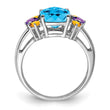 Sterling Silver Rhodium Light Swiss Blue, Amethyst & Citrine Ring - Birthstone Company