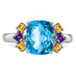 Sterling Silver Rhodium Light Swiss Blue, Amethyst & Citrine Ring - Birthstone Company