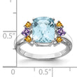 Sterling Silver Rhodium Light Swiss Blue, Amethyst & Citrine Ring - Birthstone Company