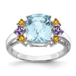 Sterling Silver Rhodium Light Swiss Blue, Amethyst & Citrine Ring - Birthstone Company