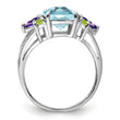 Sterling Silver Rhodium Light Swiss Blue Topaz, Amethyst & Peridot Ring