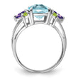 Sterling Silver Rhodium Light Swiss Blue Topaz, Amethyst & Peridot Ring - Birthstone Company