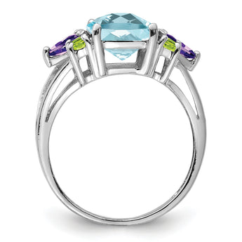 Sterling Silver Rhodium Light Swiss Blue Topaz, Amethyst & Peridot Ring - Birthstone Company