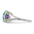 Sterling Silver Rhodium Light Swiss Blue Topaz, Amethyst & Peridot Ring - Birthstone Company