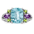 Sterling Silver Rhodium Light Swiss Blue Topaz, Amethyst & Peridot Ring - Birthstone Company