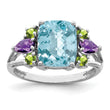 Sterling Silver Rhodium Light Swiss Blue Topaz, Amethyst & Peridot Ring
