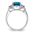 Sterling Silver Rhodium London Blue Topaz, Amethyst & Diamond Ring - Birthstone Company