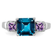 Sterling Silver Rhodium London Blue Topaz, Amethyst & Diamond Ring - Birthstone Company
