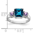 Sterling Silver Rhodium London Blue Topaz, Amethyst & Diamond Ring