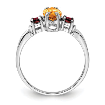 Sterling Silver Rhodium Citrine & Garnet Ring - Birthstone Company
